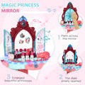 Qaba Kids Vanity Set With Self Opening Magic Mirror, Princess Makeup Vanity Table Set With Music, Tabletop With Lights, Imaginative Toy For 3 6 Years Old Child Blue Plastic