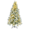 7.5Ft Pre Lit Spruce Snow Flocked Christmas Tree, Artificial Hinged Xmas Tree With 350 Multi Color Led Lights, 8 Flashing Modes &1389 Snow Branch Tips, Holiday Office Home D Cor White Green Polyethylene