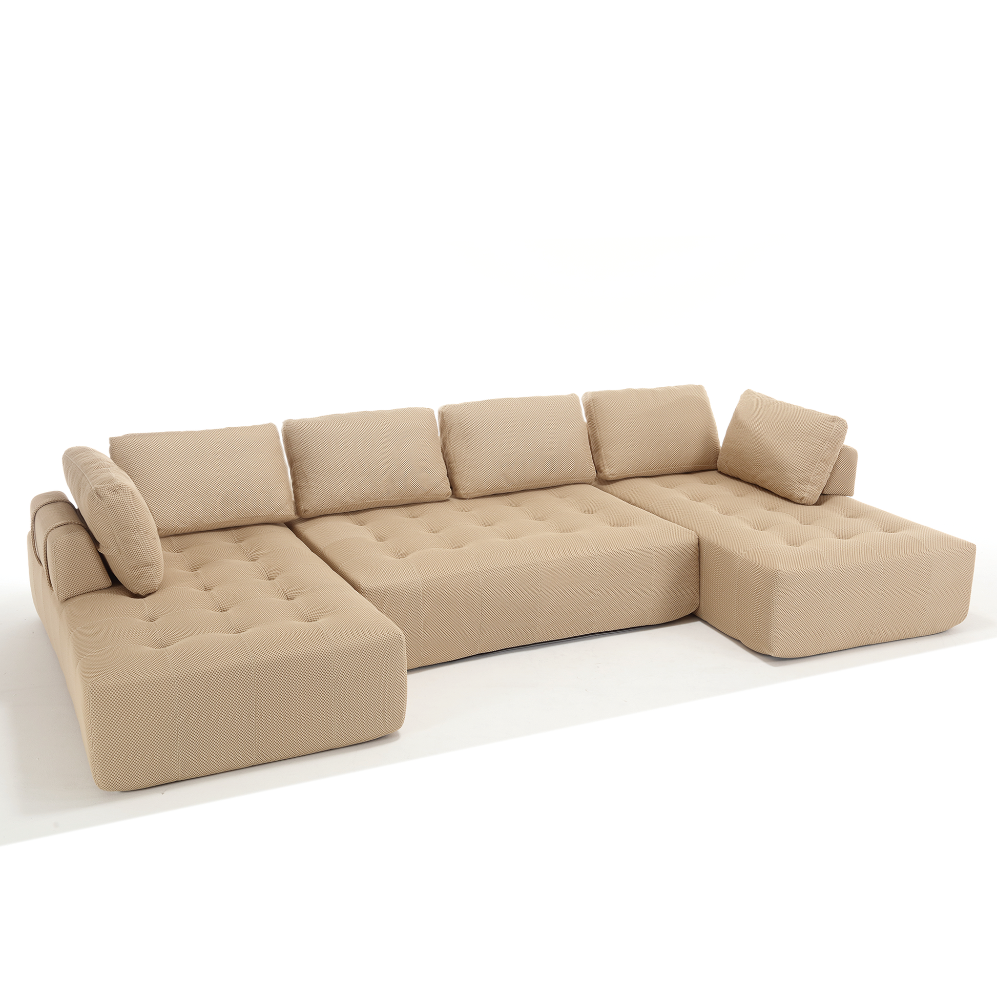 Arrived 138.5 "Modular Combination Sofa, U Shaped Sofa, Living Room, Apartment, Upholstered ,6 Seat Sofa, Free Combination Sofa Mesh Fabric ,Fabric, Khaki Khaki Polyester Primary Living Space Soft