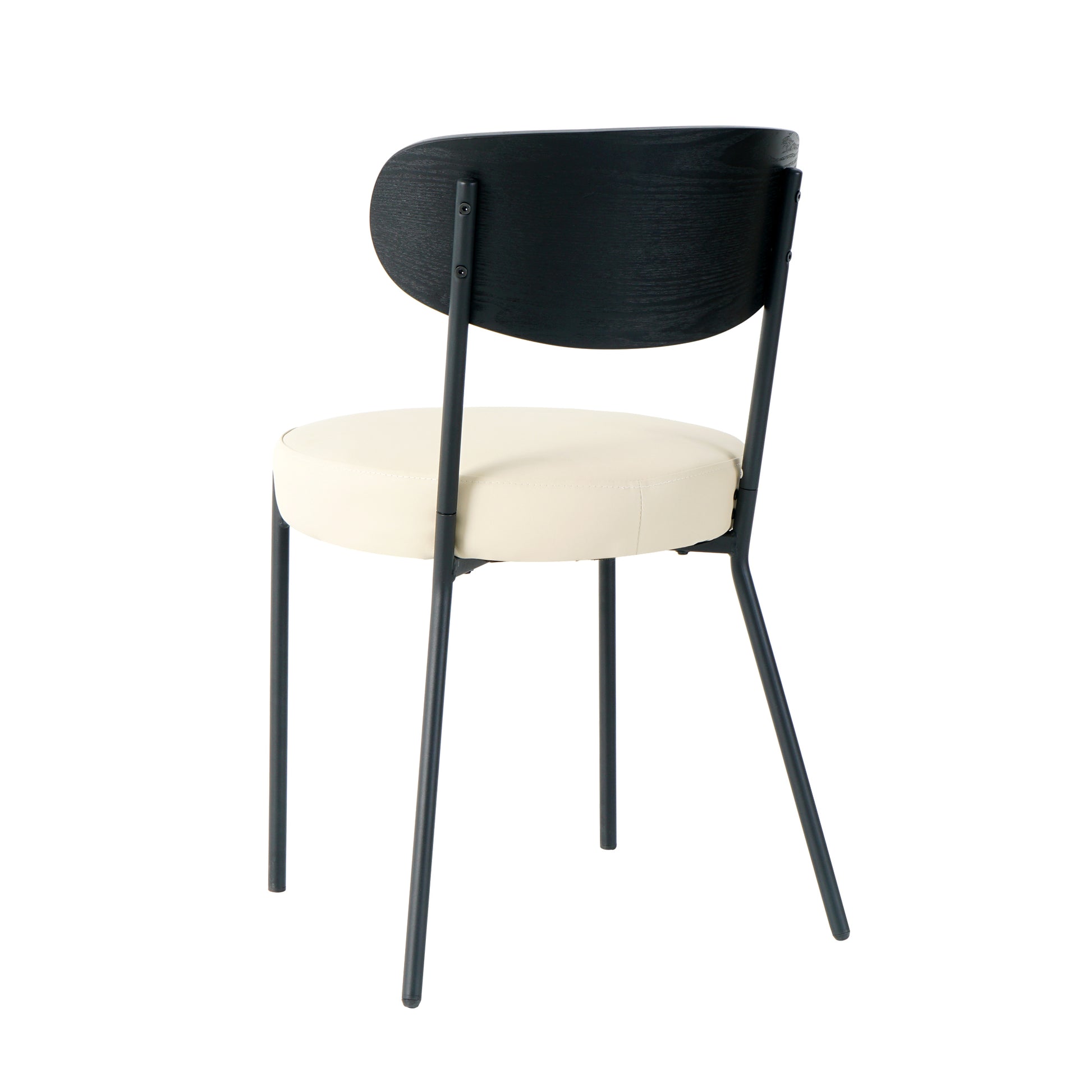 Modern Grey Simple Pu Dining Chair Upholstered Chair Family Bedroom Stool Back Dressing, White Round Table Set, Bentwood Covered With Ash Veneer Chair Back, Chair Black Metal Legs Set Of 5 White Mdf