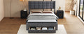 Queen Size Upholstered Platform Bed With A Big Drawer, Gray Box Spring Not Required Queen Gray Wood Bedroom Bed Frame Polyester Upholstered