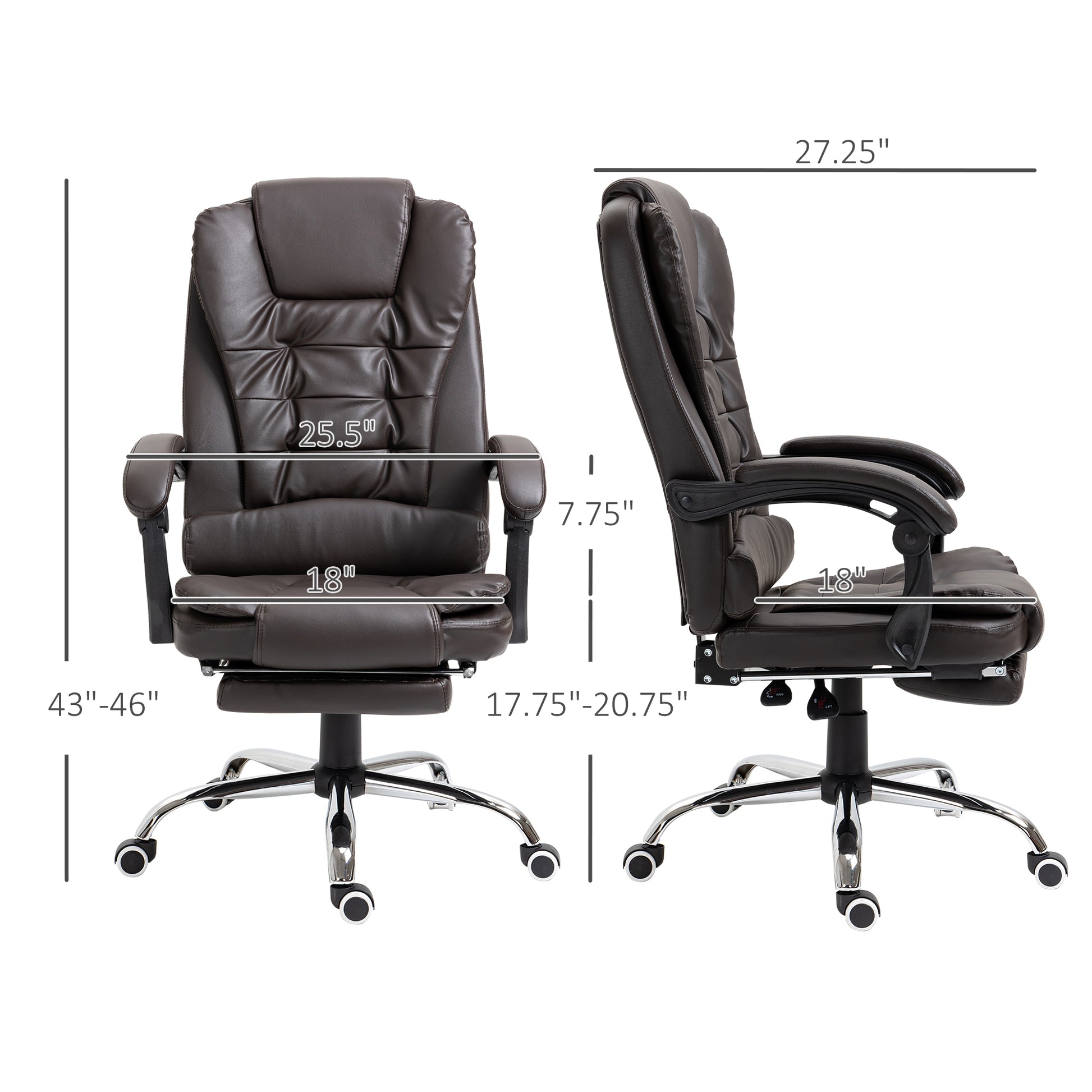 Homcom High Back Ergonomic Executive Office Chair, Pu Leather Computer Chair With Retractable Footrest, Lumbar Support, Padded Headrest And Armrest, Coffee Coffee Pu