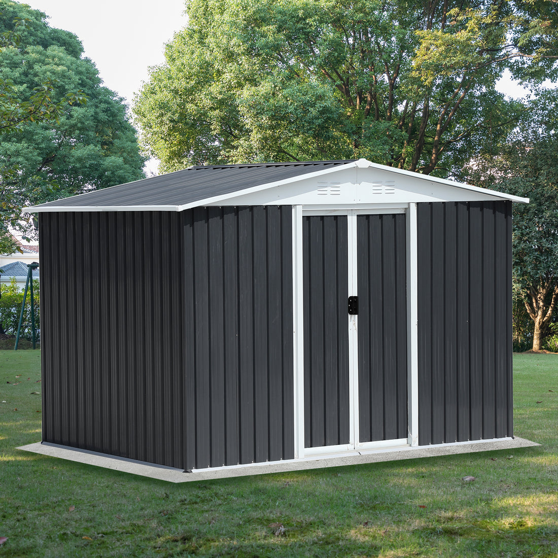 Outdoor Storage Garden Bike Shed 8X6 Feet Apex Roof Dark Grey With Aluminum Alloy Frame And Sliding Door Grey Garden & Outdoor Metal