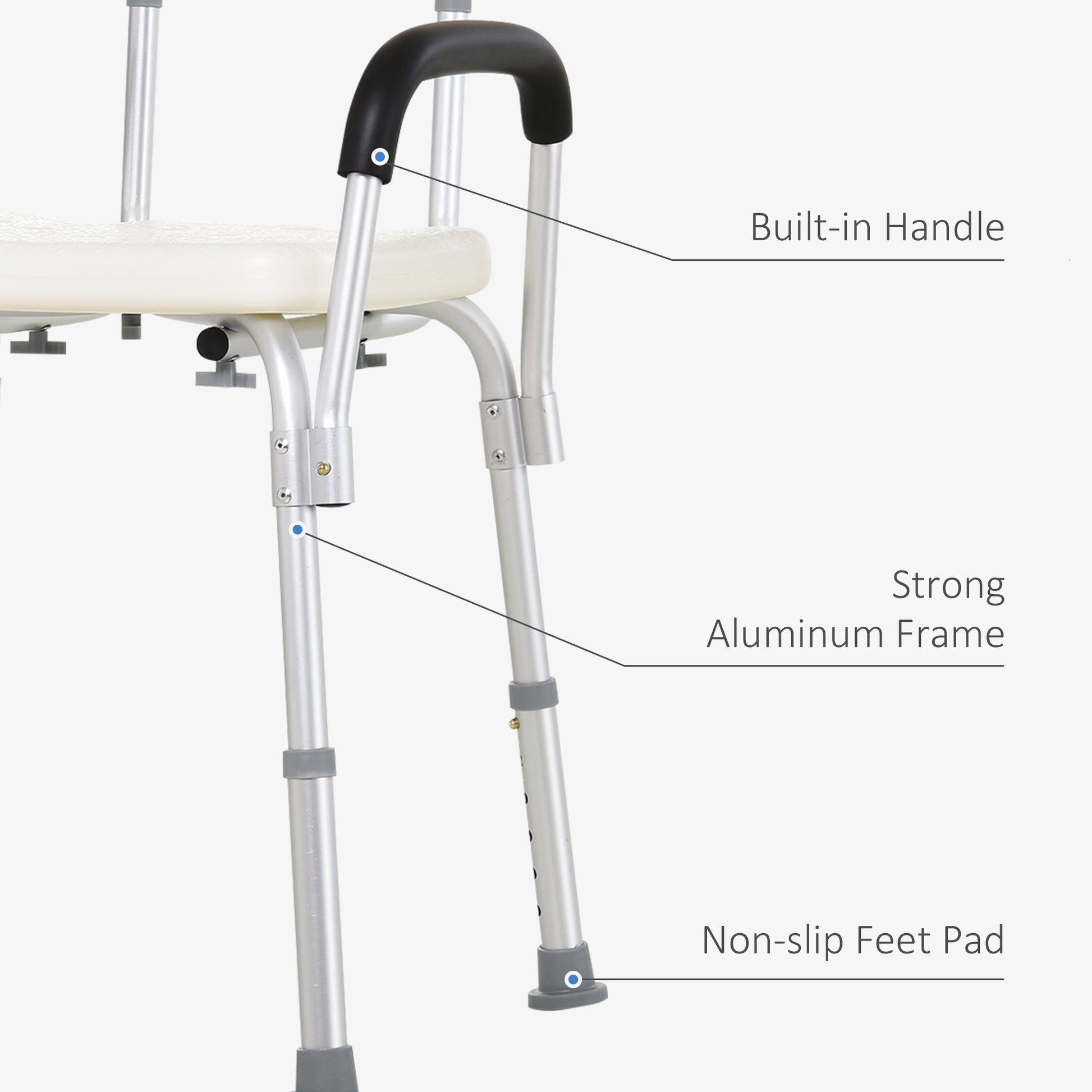 Homcom Shower Chair, Mobility Medical Grade Bath Chair, Adjustable Shower Bench With Removable Armrests For Seniors, Handicap, Disabled White Aluminum