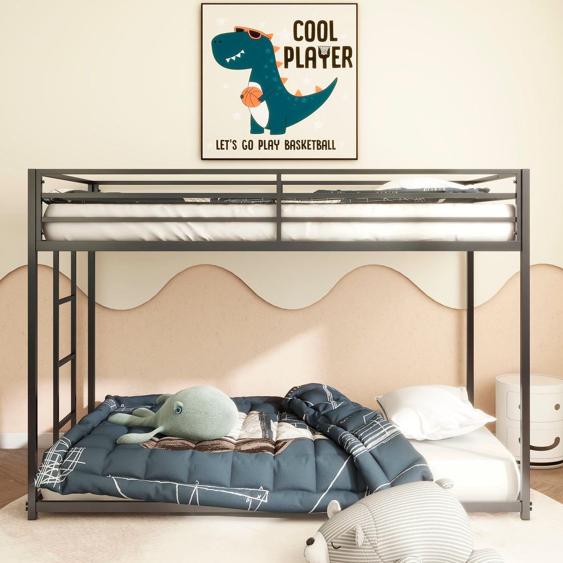 Adam Twin Over Twin Metal Bunk, Black Twin Box Spring Not Required Black Bedroom Bed Frame Metal Metal