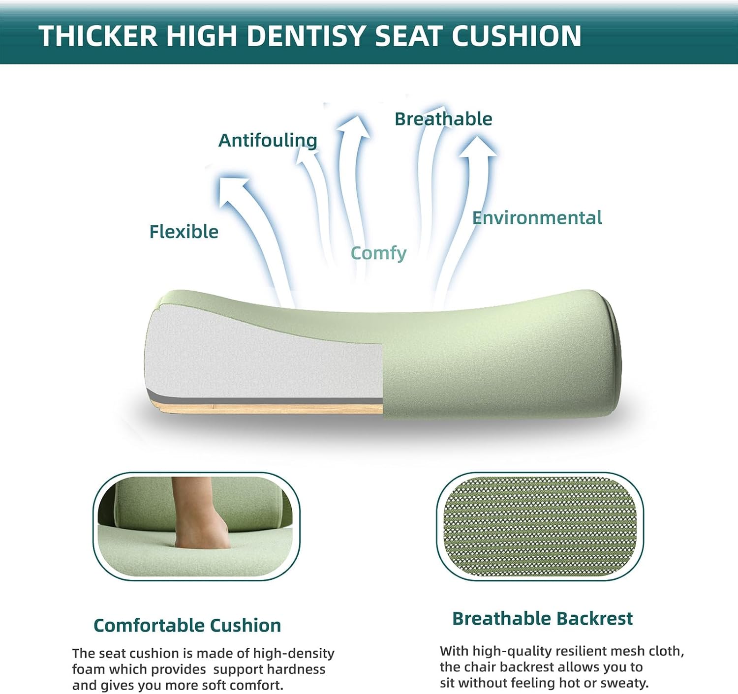 Retractable Footrest Ergonomic Swivel Office Chair With Lumbar Support Pillow And Padded Armrests, Green Green Metal