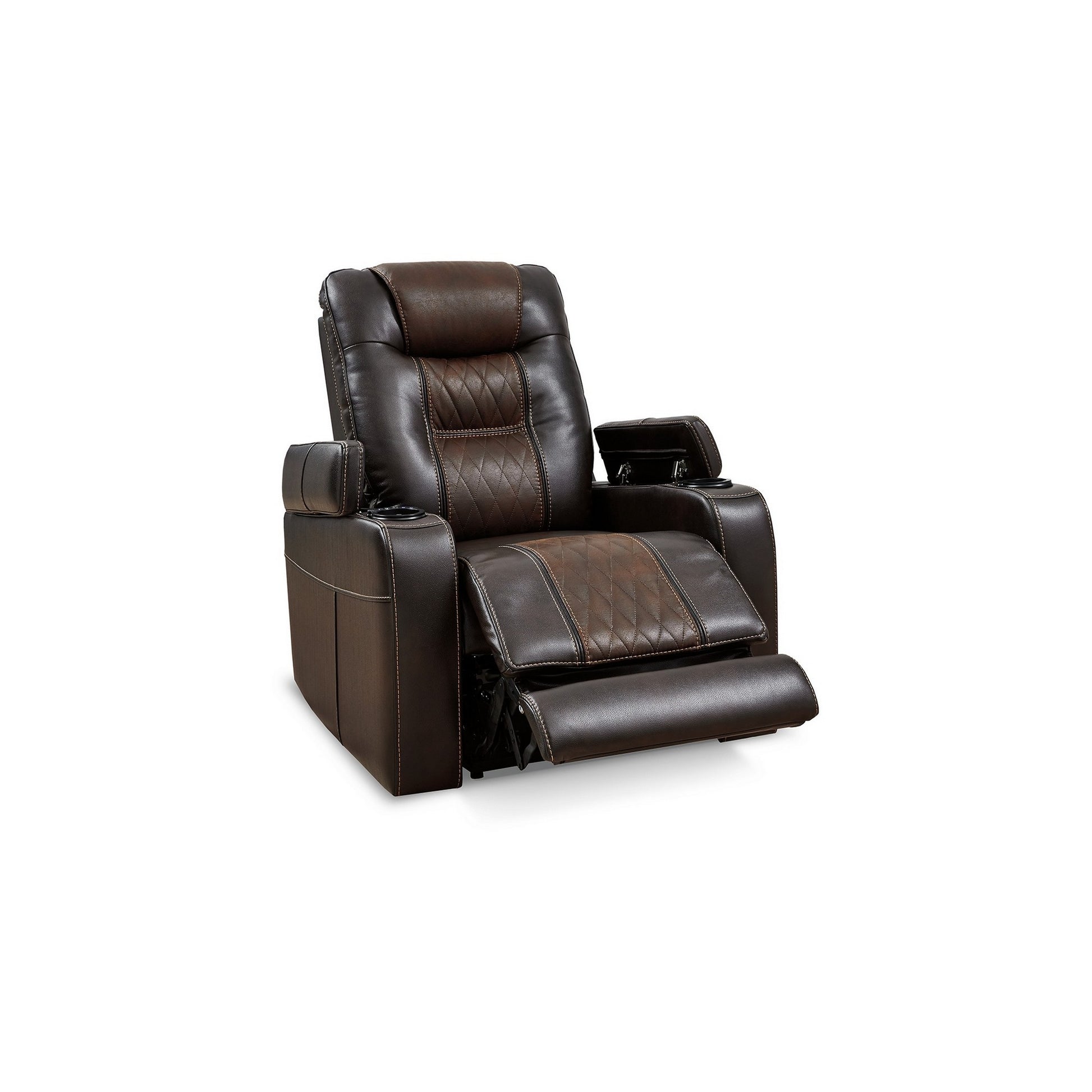 35 Inch Dual Power Recliner, Brown Vegan Faux Leather, Polyester, Usb Port Brown Fabric Metal