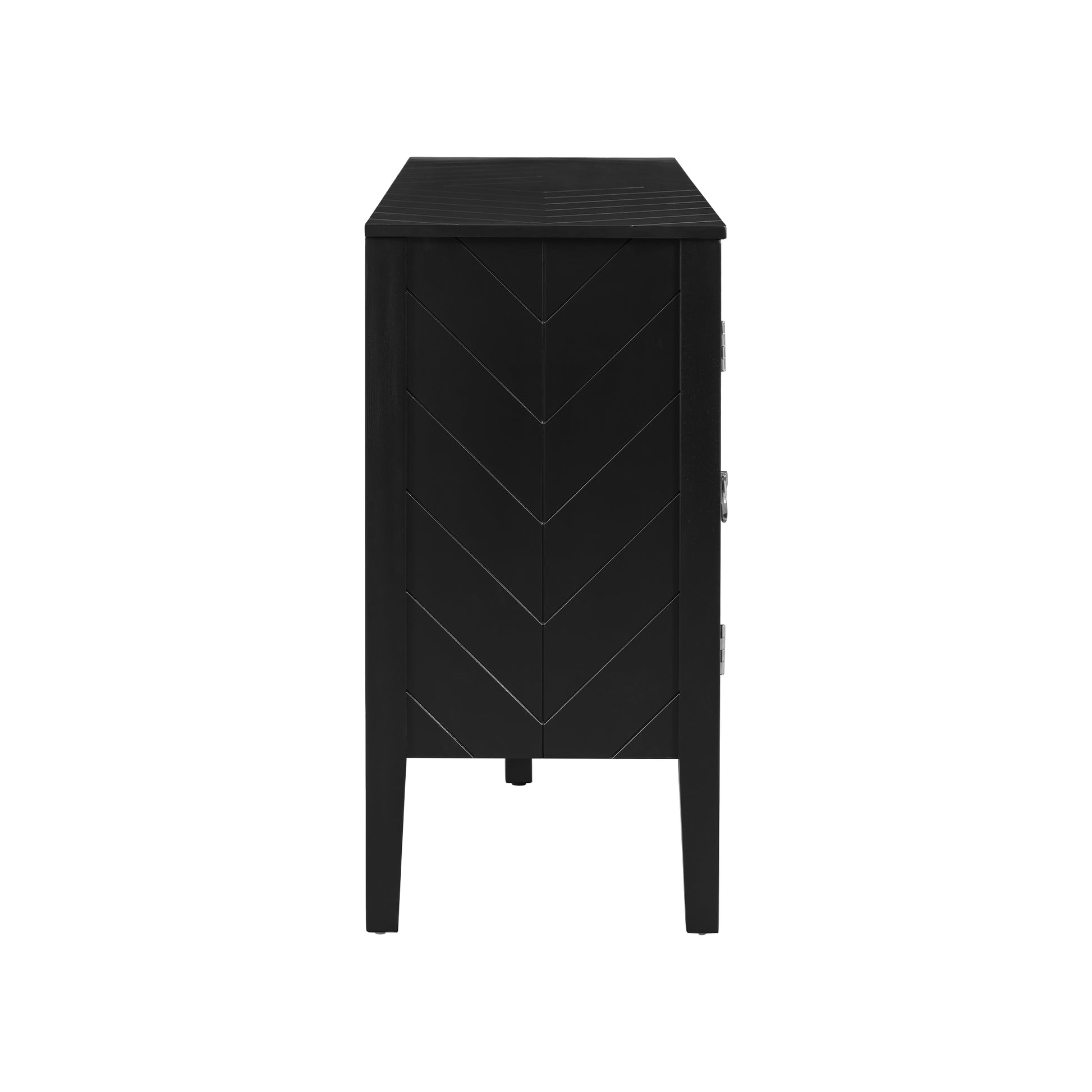 Four Door Sideboard With Geometric Line Patterns And Vintage Metal Handles For Timeless Elegance,Suitable For Living Rooms, Entrance And Study Rooms Black Primary Living Space American Design Mdf