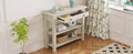 Retro Console Table With Drawer And Two Sturdy Shelves For Entryway, Living Room Gray Wash Gray Wash Mdf,Rubber Wood