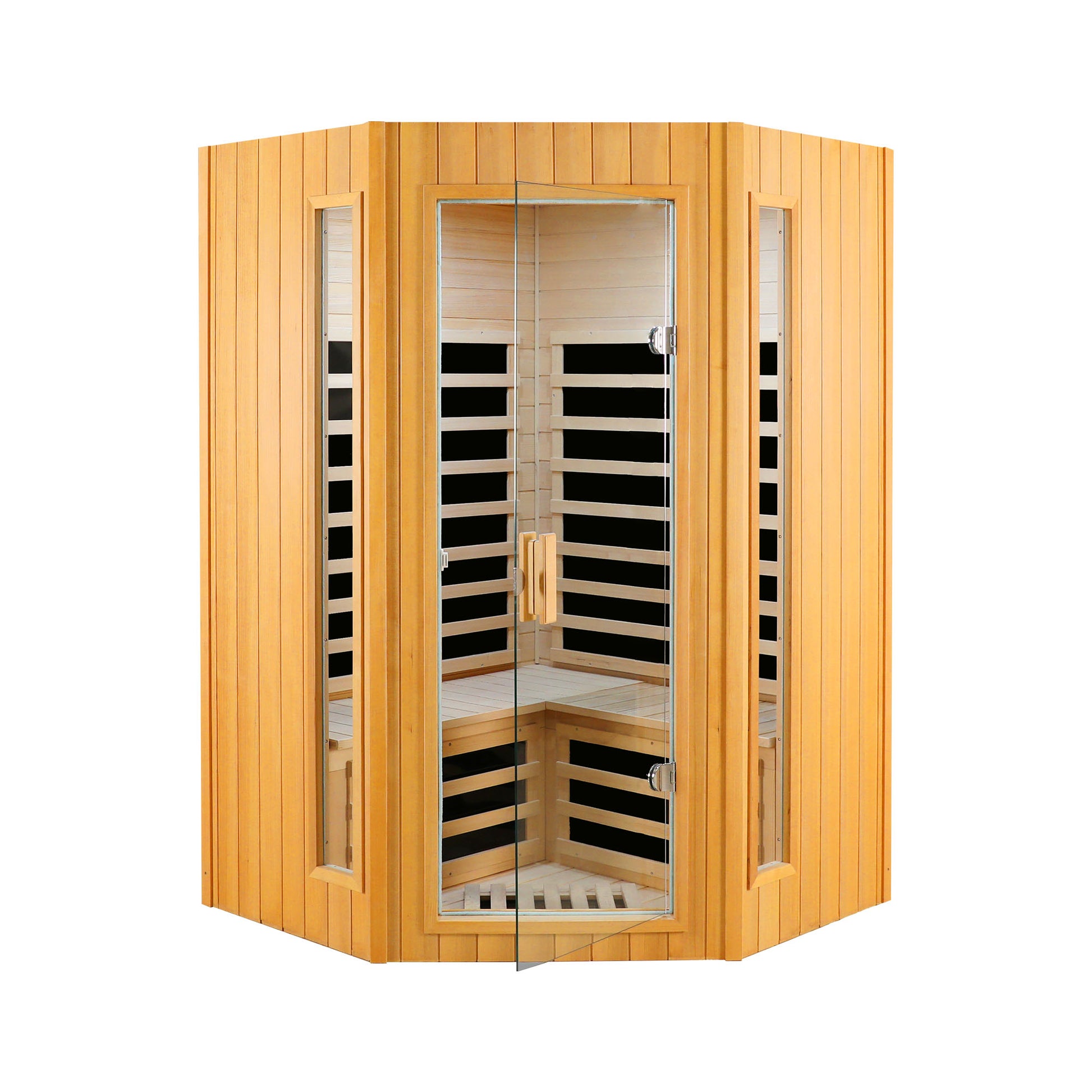 Two Person Hemlock Indoor Far Infrared Sauna Room Natural Wood Metal & Wood