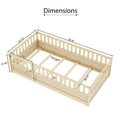 Twin Size Floor Bed, Integral Construction With Super High Security Barrier, Door, Children'S Floor Bed Frame, Montessori Wooden Children'S Floor Bed, Support Slat Natural Wood Box Spring Required