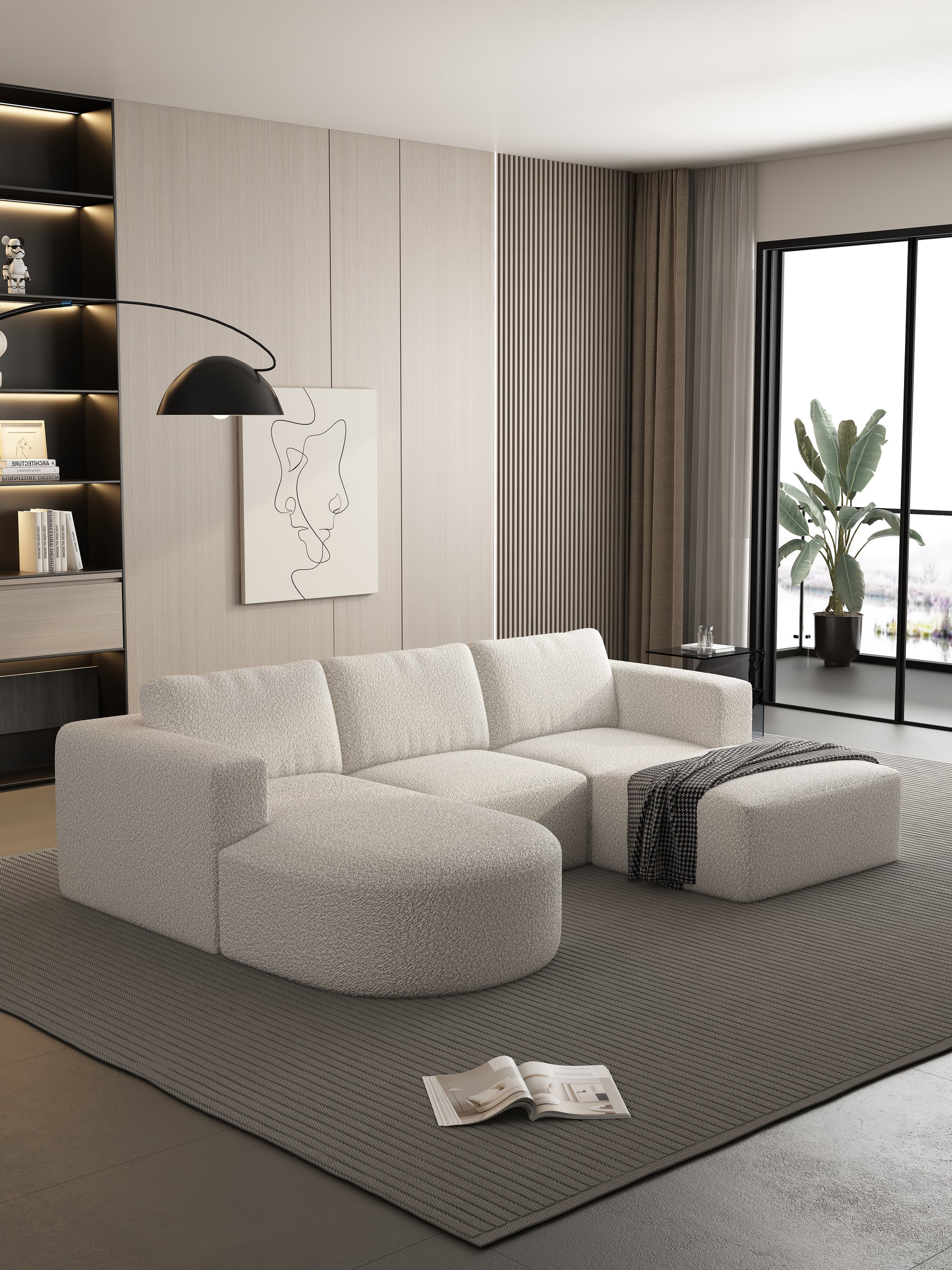 104.32*70.86 Modular Sectional Sofa Sleeper Couch, Sectional Sofa With Chaise And Ottoman, Convertible U Shaped Modular Sofa Set For Living Room, Bedroom. Memory Foam, White. Combo A B C D White Primary Living Space Soft Minimalist,Modern Memory Foam
