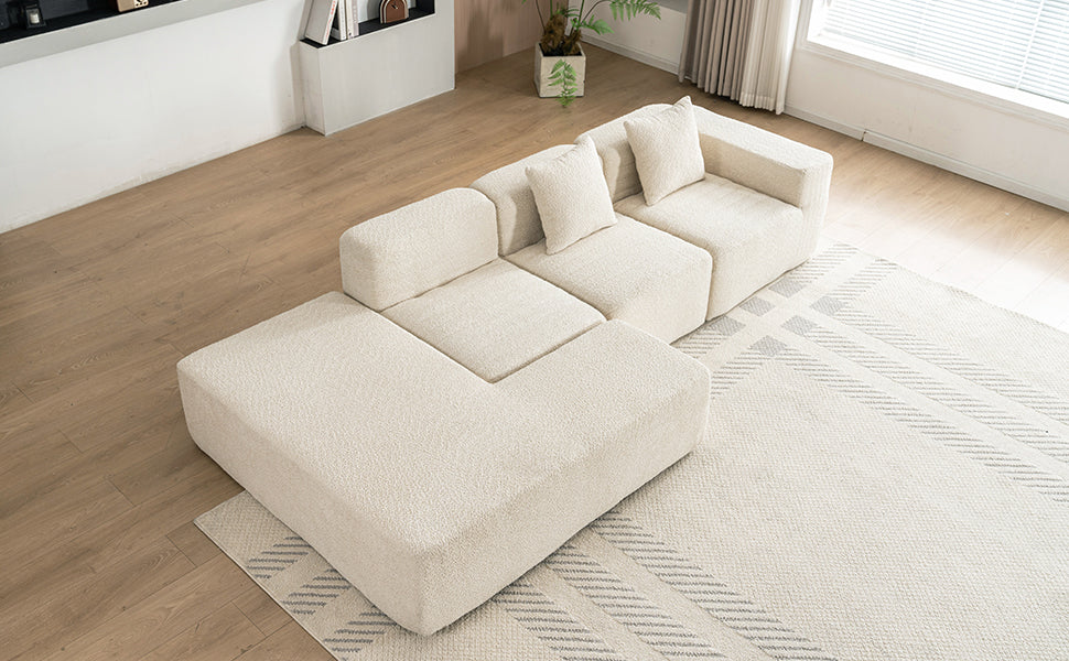 116.5" Sectional Sofa Full Compressed Sofa Couch Free Combined Sofa For Living Room, Beige Beige Foam Polyester 4 Seat