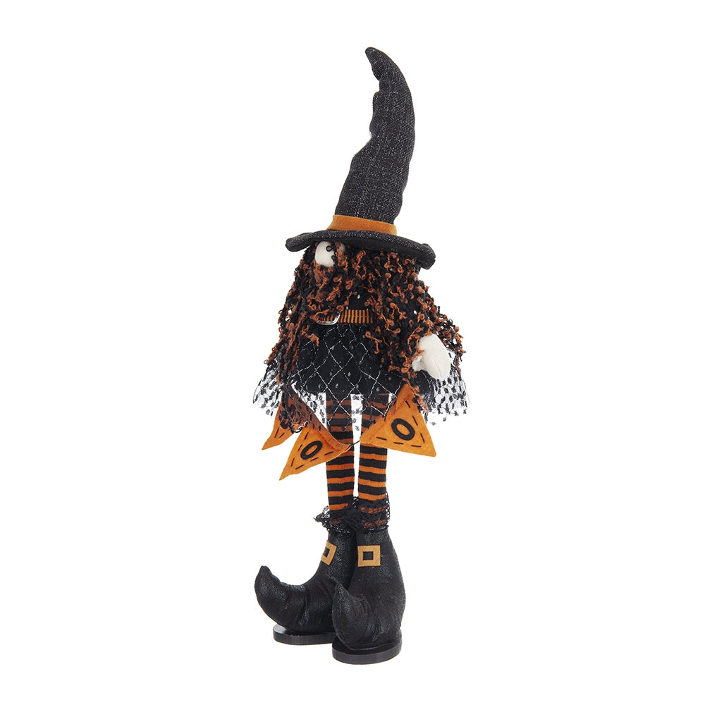 8.3X5X24" Fabric Standing Gnome W Orange Banner & Spring Body, For Halloween Decor Black,Orange,White Polyester