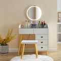 Dressing Table With Led Lights Glass Top Dressing Table With Extendable Side Table 5 Drawers Dressing Table With Mirror And Stool For Bedroom White Drawer 5 Drawers & Above Bedroom Modern Mirror Included White Particle Board Mdf