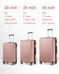 3 Piece Luggage Sets With 7 Pcs Organizer Bags For Kinds Of Travel Rose Gold Abs