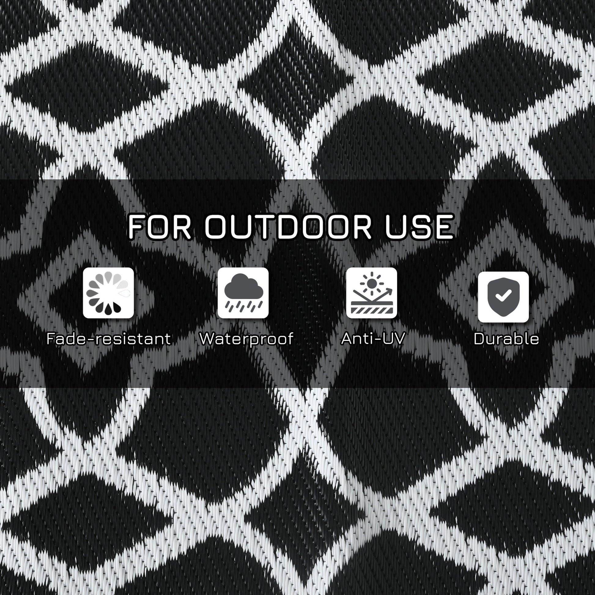 Outsunny Reversible Outdoor Rug, 9' X 18' Waterproof Plastic Straw Floor Mat, Portable Rv Camping Carpet With Carry Bag, Large Floor Mat For Backyard, Deck, Picnic, Beach, Black & White Cr Multicolor Polypropylene