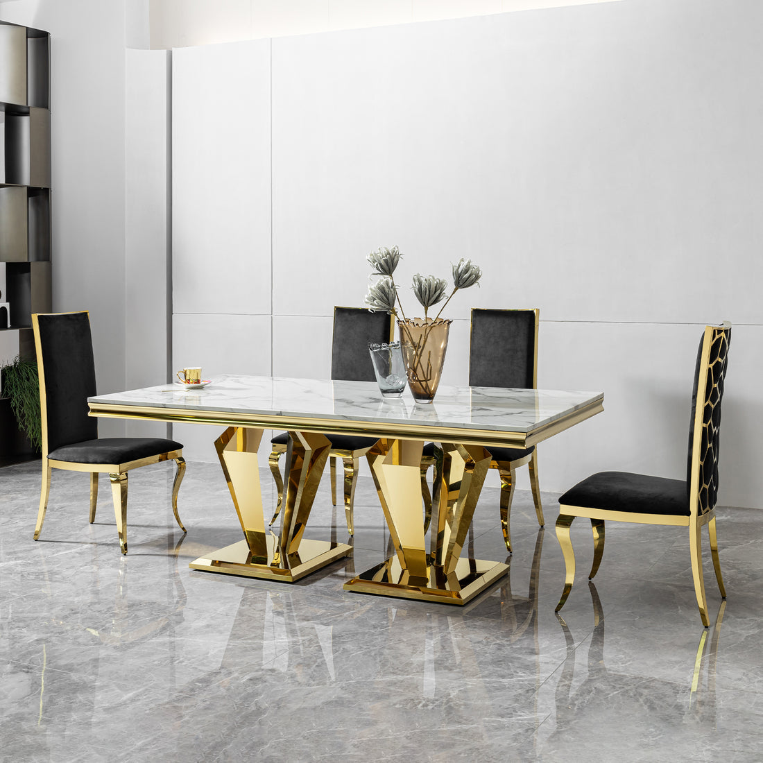 Dining Table For 6 Or 8, Rectangular 78.74" L X 39.37" W X 29.92" H Gold Polished Stainless Steel Base Mdf Marble Top Gold Seats 6 Dining Room Modern Kitchen & Dining Tables Rectangular Stainless Steel