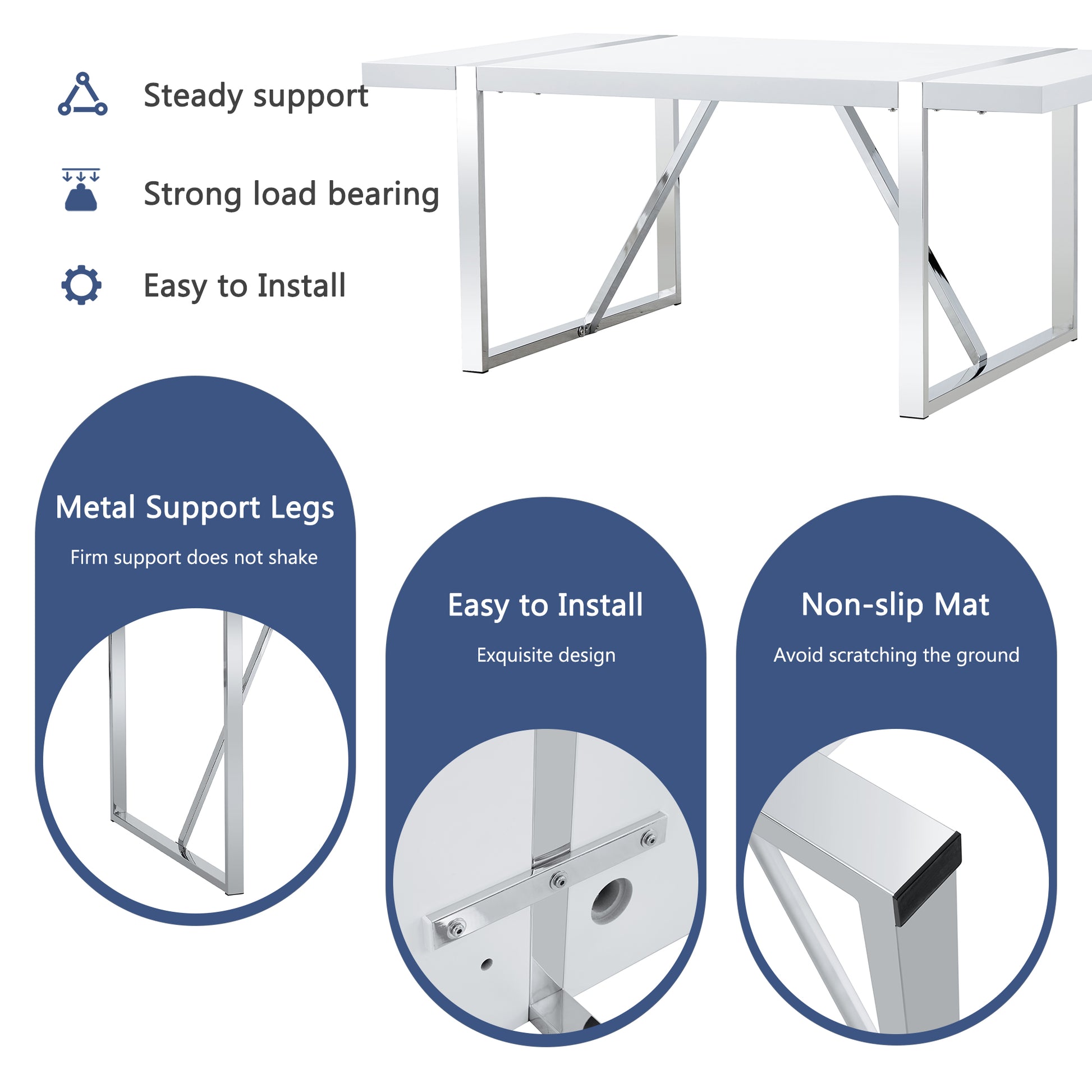 Table And Chair Set.71"X39.3" White Mdf Painting Dining Table Set With 6 White Pu Chairs.Showcasing A Modern And Stylish Look.Suitable For Dining Room.Mdf Painting,Iron Pipe Plating,Pu Chiairs.