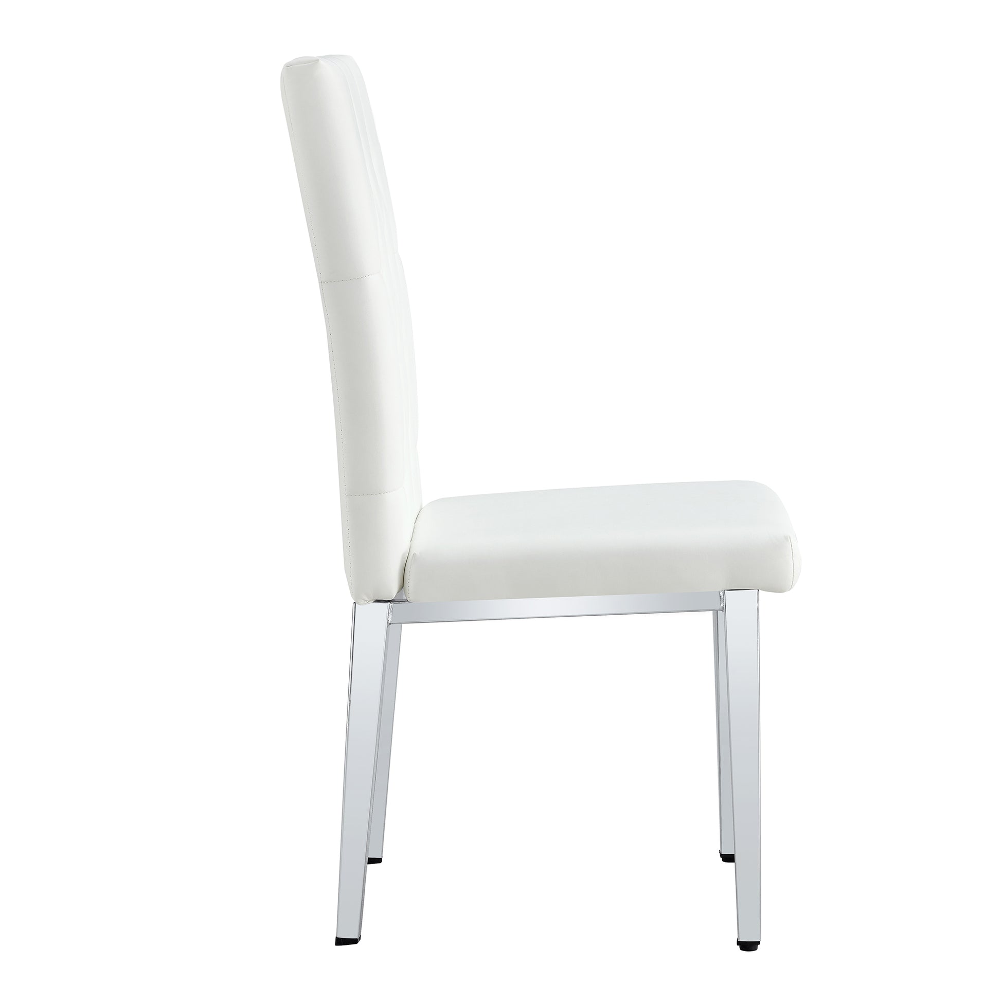 2 Piece Dining Chair Set, Modern Style Kitchen Soft Cushion High Backrest, With Embedded Buttons, Metal Leg Office Chair, Suitable For Restaurants, Offices, And Restaurants. White Pu