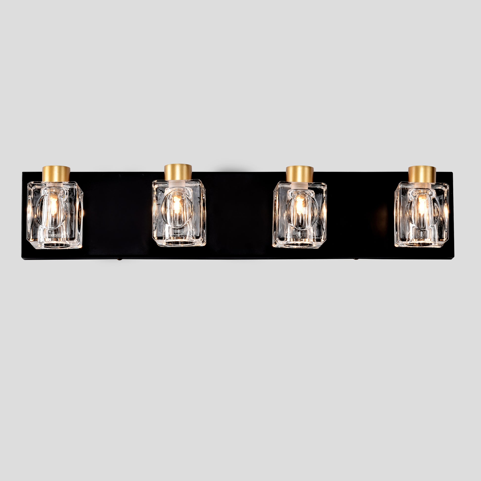 4 Light Matte Black Gold Bathroom Light Fixtures, Modern Vanity Lights With Crystal Glass Shade, Vintage Light Fixture Bathroom Over Mirror Wall Lights For Kitchen Dinning Room Bedroom Hallway Gold