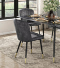 Modern Design Home Furniture Chairs Set Of 2, Charcoal Hued Velvet Upholstery Channel Tufting Black Metal Legs With Gold Finish Accent Charcoal Dining Room Modern,Ultra Modern Velvet