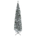 Homcom 9' Tall Unlit Snow Flocked Slim Artificial Christmas Tree With Realistic Branches And 1014 Tips Green Pvc