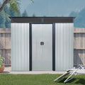 8Ft X 6Ft Outdoor Metal Storage With Lockable Sliding Doors And Transparent Plate For Garden, Lawn White And Black White Black Metal