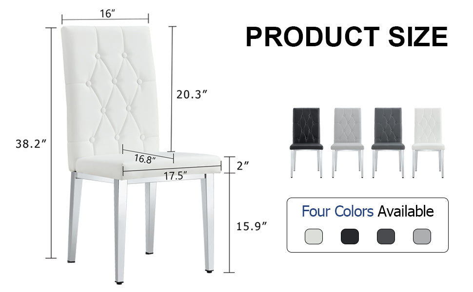 2 Piece Dining Chair Set, Modern Style Kitchen Soft Cushion High Backrest, With Embedded Buttons, Metal Leg Office Chair, Suitable For Restaurants, Offices, And Restaurants. White Pu