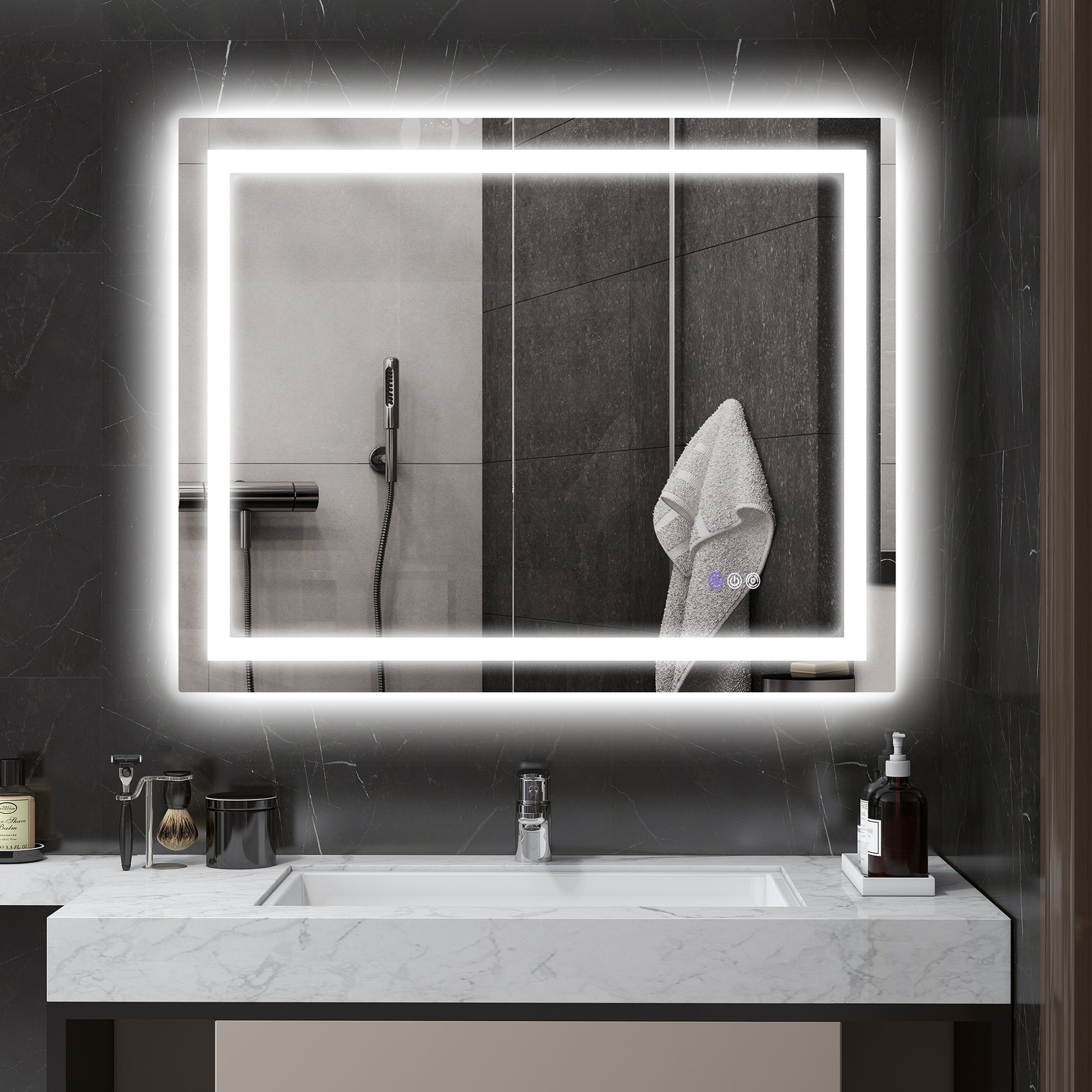 Homcom Led Bathroom Mirror With Lights, 39" X 32" Backlit Front Lit Led Mirror For Bathroom, Anti Fog, Memory, Infinite Color Temperature, Wall Mounted Dimmable Vanity Mirror, Horizontal Vertical Clear Glass