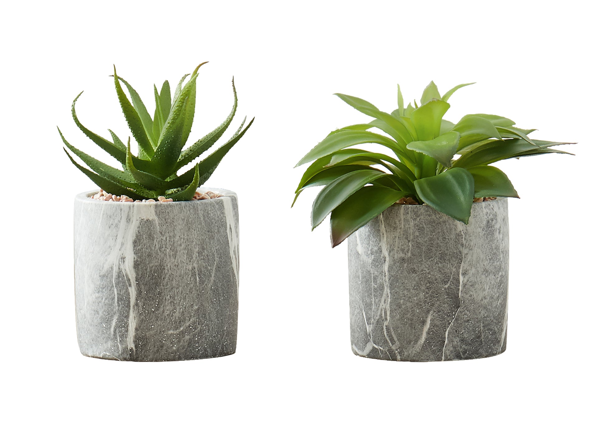 Artificial Plant, 6" Tall, Succulent, Indoor, Faux, Fake, Table, Greenery, Potted, Set Of 2, Decorative, Green Leaves, Grey Cement Pots Green Foam Plastic