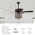 52'' Classical Crystal Ceiling Fan Lamp,3 Speed5 Reversible Blades For Living Room, Dining Room, Bedroom, Family Room, Rustic Bronze ,3Pcs*E12 No Include Bulb Hand Pull Chain Rustic Brown American Traditional,Antique,Classic,Contemporary Crystal Metal