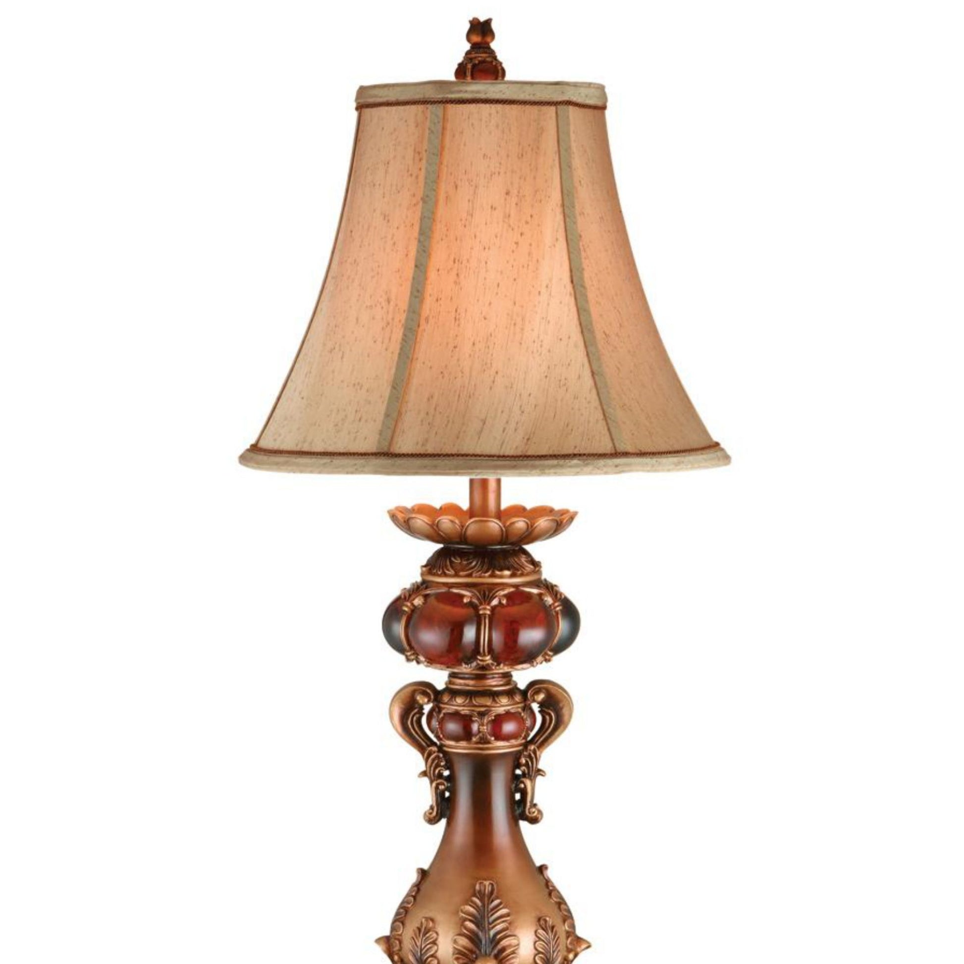 31" Tall Polyresin Table Lamp With Red And Brown Finish, Linen Shade Multicolor Metal