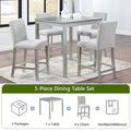 5 Piece Counter Height Table Set, Wooden Kitchen Table Set With Square Table And 4 Upholstered Chairs, Counter Height Dining Table With Crystal Decoration And Chair Set, Silver Grey Beige Silver Gray Seats 4 Dining Room 4 Leg Square Dining Table With