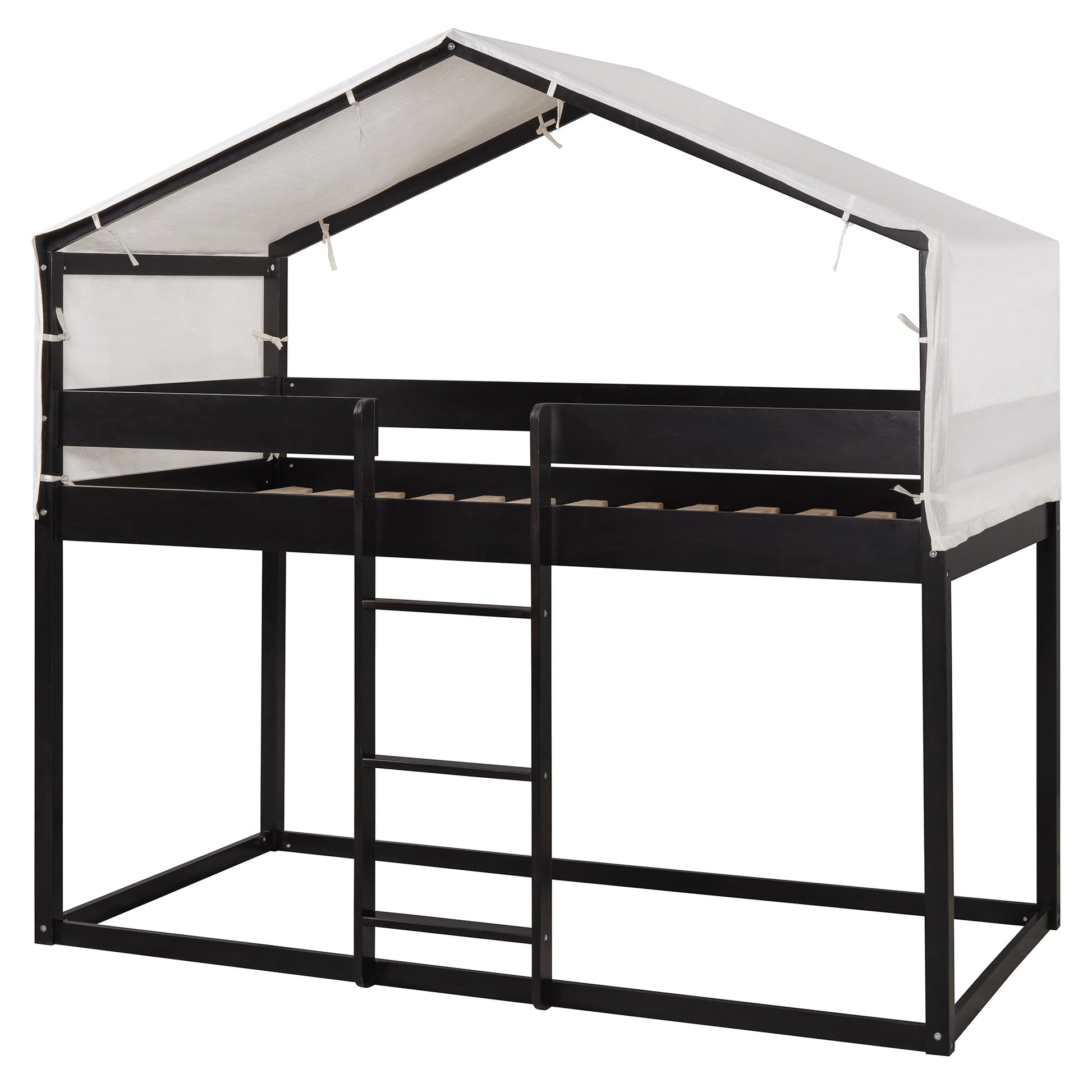 Twin Over Twin Wood Bunk Bed With Tent, Espresso Old Sku:Lt000708Aap Espresso Solid Wood