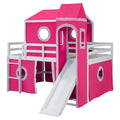 Full Size Loft Bed With Slide Pink Tent And Tower Pink Old Sku:Wf298771Aah Full Pink Solid Wood