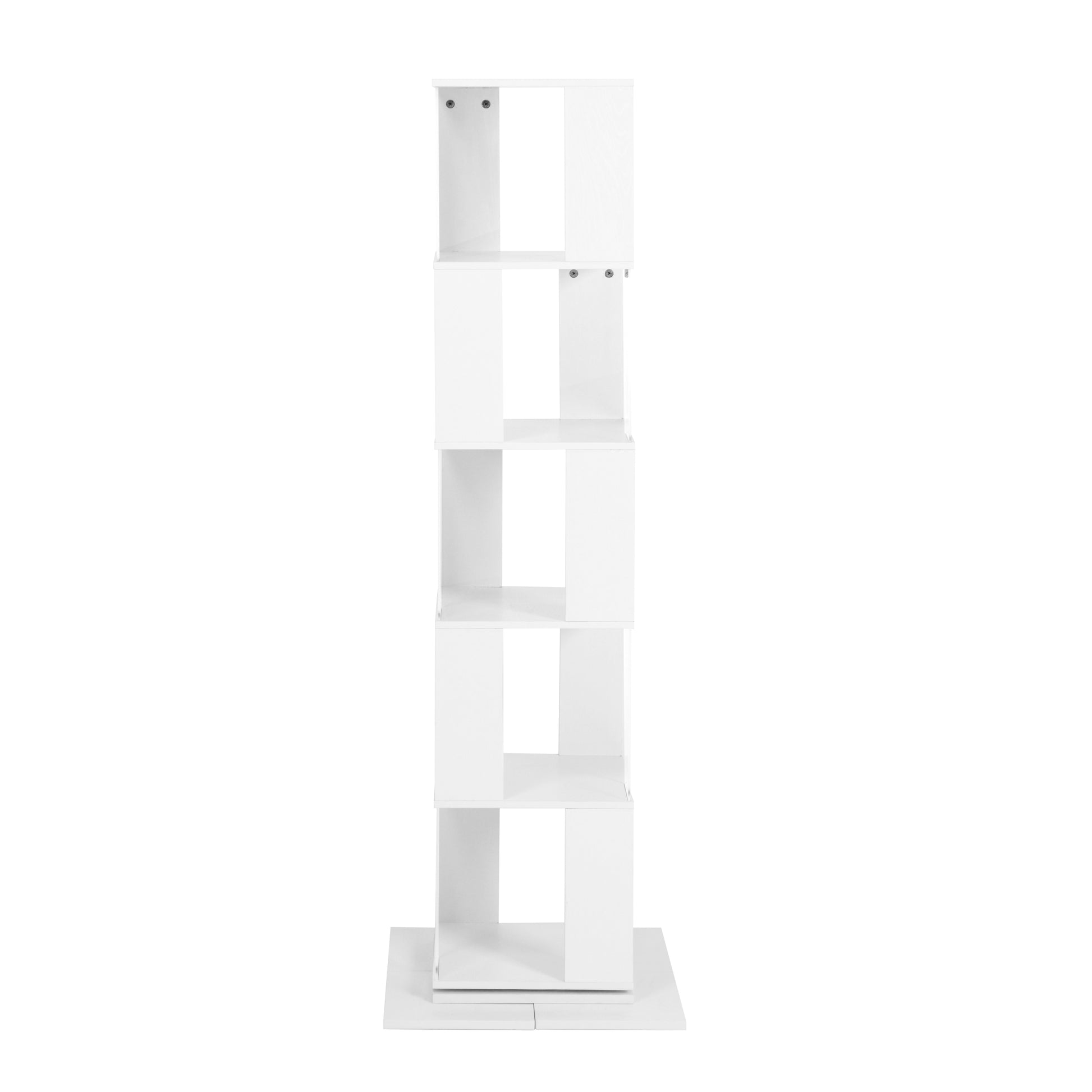 5 Tier Rotating Bookshelf, Floor Rack Simple Bookcase With Acrylic Plate Student Multi Function Creative Bookshelf For Living Room With Anti Toppling Base White Particle Board