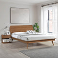 Country Casual Style Full Size Platform Bed With Oval Headboard 1Pc Wooden Bedroom Furniture Full Brown Wood Bedroom Wood