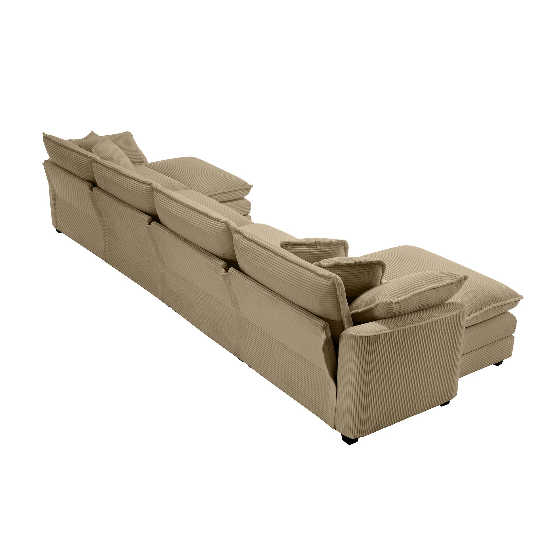 Corduroy Sofamodern Upholstered 4 Seater With 3 Footstools Corduroy Fabric Sofaoffice Living Room Apartment Comfortable Sofa, Easy To Assemble With 2 Arm Pillows And 4 Throw Pillows Tan Corduroy 4 Seat