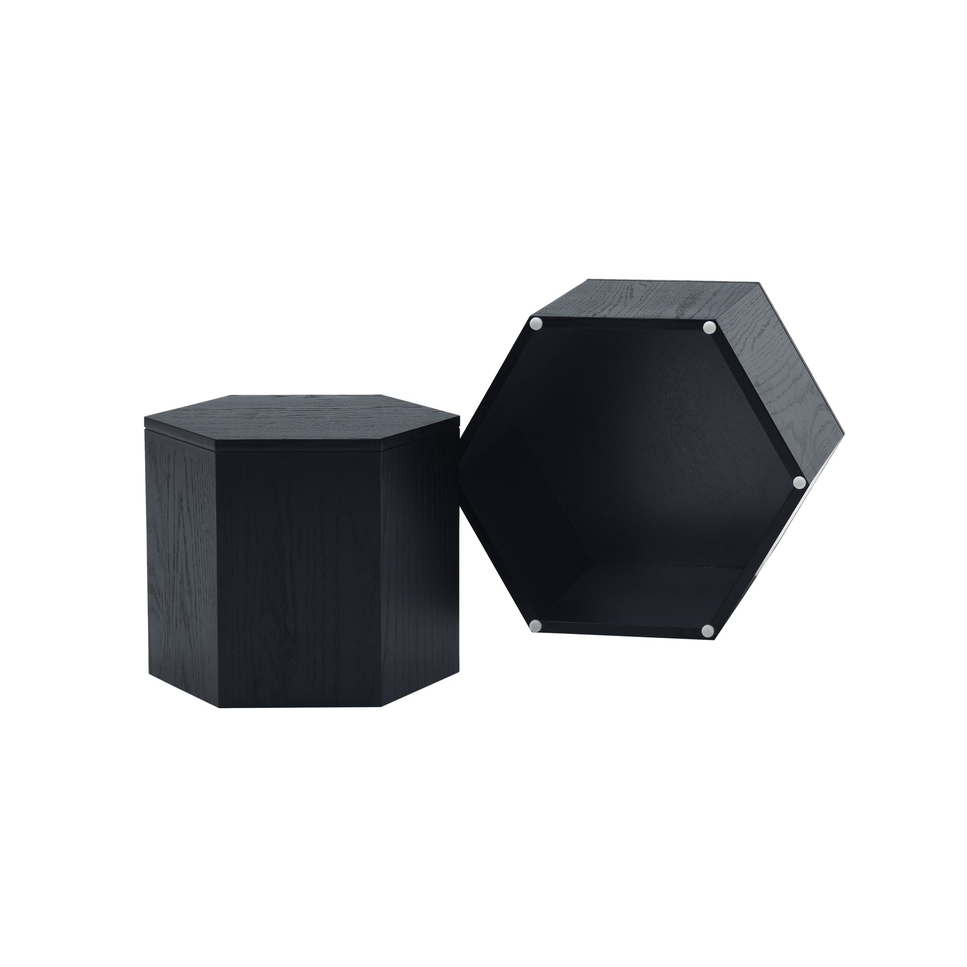 Coffee Tables,Mdf With Ash Oak Walnut Veneer Side Table Coffee Table End Table Nesting Table Set Of 2 For Living Room,Office,Bedroom,Black Oak, 2Colors Black Primary Living Space Modern Coffee & End Tables Mdf