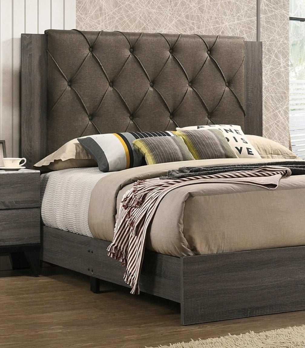 Contemporary 1Pc California King Size Bed Bedroom Furniture Tufted Design Headboard Rubberwood 1Pc Bedframe Gray Finish Box Spring Required California King Gray Wood Bedroom