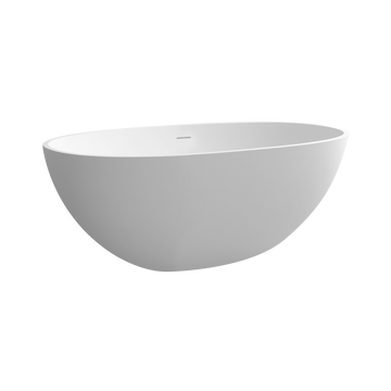 55" Solid Surface Soaking Bathtub Matte White Freestanding Tubs Matte Center Front Solid Surface