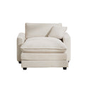 Comfortable Single Chair Deep Seat Sofa With Footstool With One Pillow, Accent Chair With Ottoman Suitable For Living Room And Bedroom And Reading Room, Light Beige Corduroy Fabric Beige Corduroy 1 Seat
