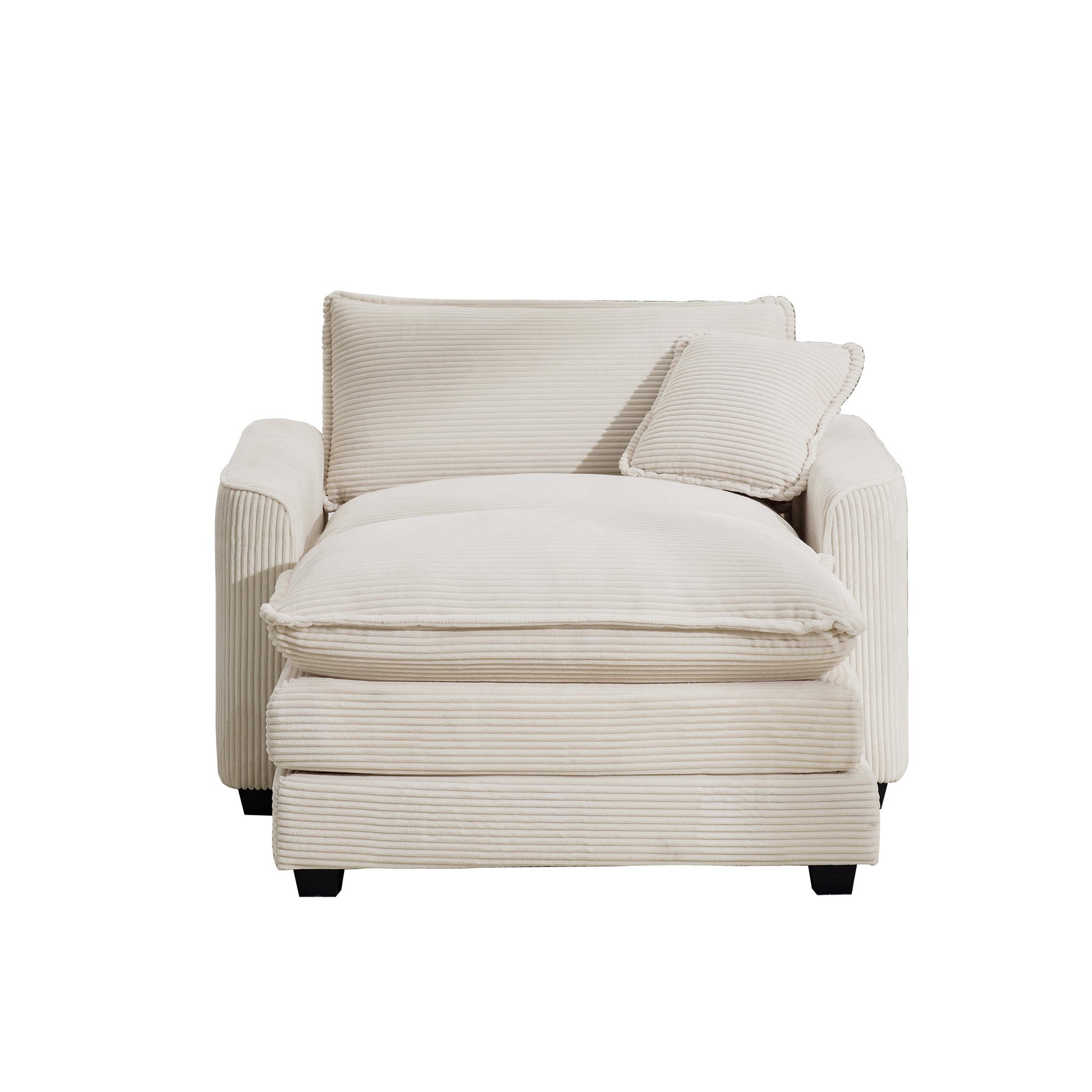 Comfortable Single Chair Deep Seat Sofa With Footstool With One Pillow, Accent Chair With Ottoman Suitable For Living Room And Bedroom And Reading Room, Light Beige Corduroy Fabric Beige Corduroy 1 Seat