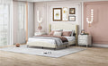 3 Pieces Bedroom Set With Queen Size Pu Leather Upholstered Platform Bed And Elegant Pu Nightstand With 2 Drawersbeige Box Spring Not Required Queen Beige 3 Piece Set Pu