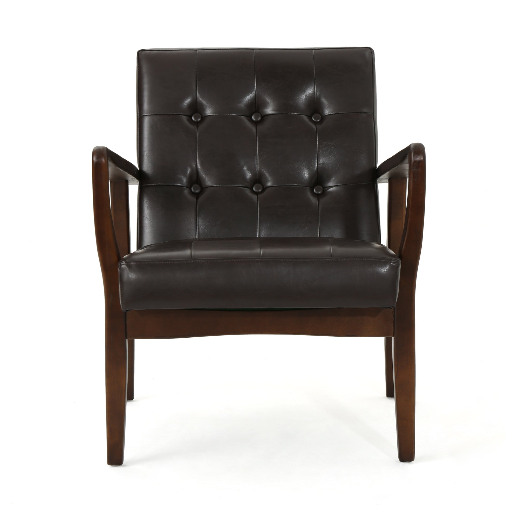 Club Chair, Mid Century Modern Faux Leather Club Chair With Wood Frame Brown Pu
