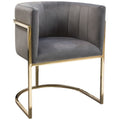 Meha 24 Inch Cantilever Dining Chair, Gray Velvet Upholstery, Gold Frame Gray Metal