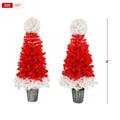 Lighted Santa Hat Style Christmas Tree Set Of 2, 4Ft Artificial Tree With Warm White Lights, Christmas Tree For Decoration Inside And Outside Red,White Pvc