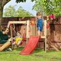 Outsunny 4 In 1 Wooden Swing Set Outdoor Playset With Baby Swing Seat, Toddler Slide, Captain'S Wheel, Horn, Kids Backyard Playground Equipment, Ages 1.5 4 Red Wood