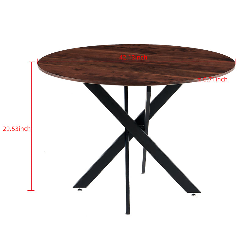 42.1"Black And Wood Color Table Mid Century Dining Table For 4 6 People With Round Mdf Table Top, Pedestal Dining Table, End Table Leisure Coffee Table,Cross Leg Matte Black Natural Kitchen & Dining Tables Mdf